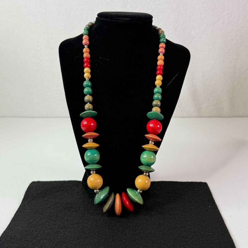 Vintage | Wooden Bead Colorful Necklace